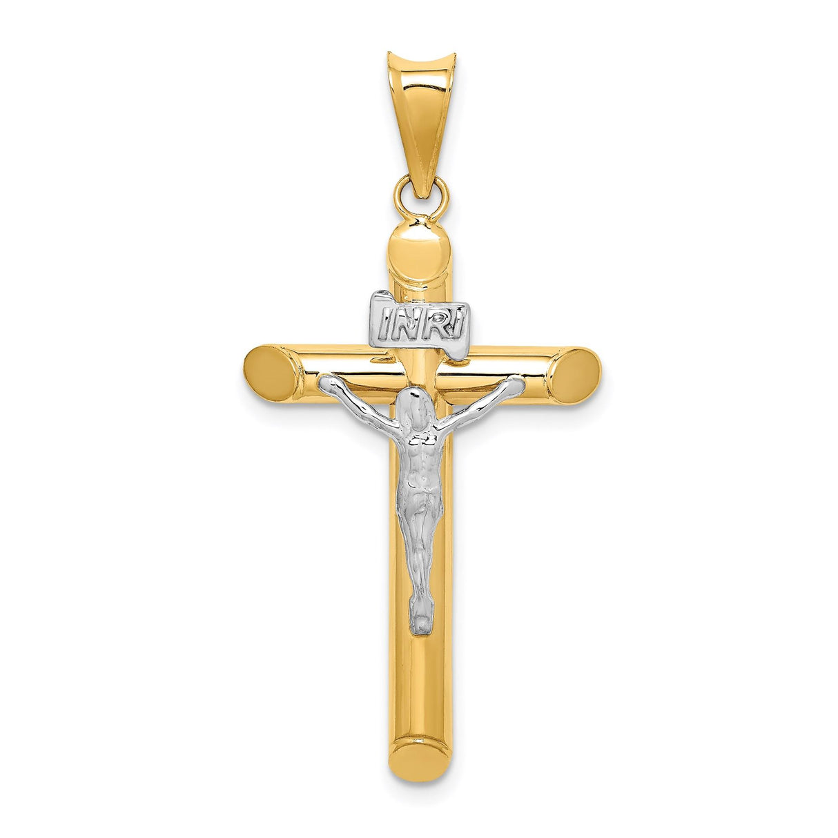 14k Multi-Tone Gold Crucifix Cross Pendant Featuring Jesus on INRI Latin Cross
