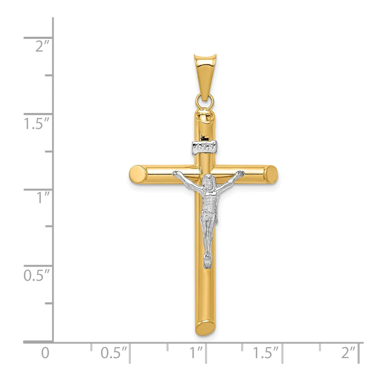 14k Multi-Tone Gold Crucifix Pendant with Latin INRI Jesus Figure Religious Charm