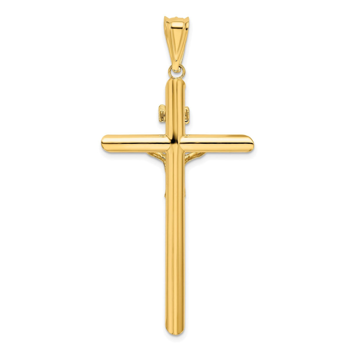 14k Two-Tone Gold Latin Crucifix Cross Pendant with INRI and White Jesus Figure