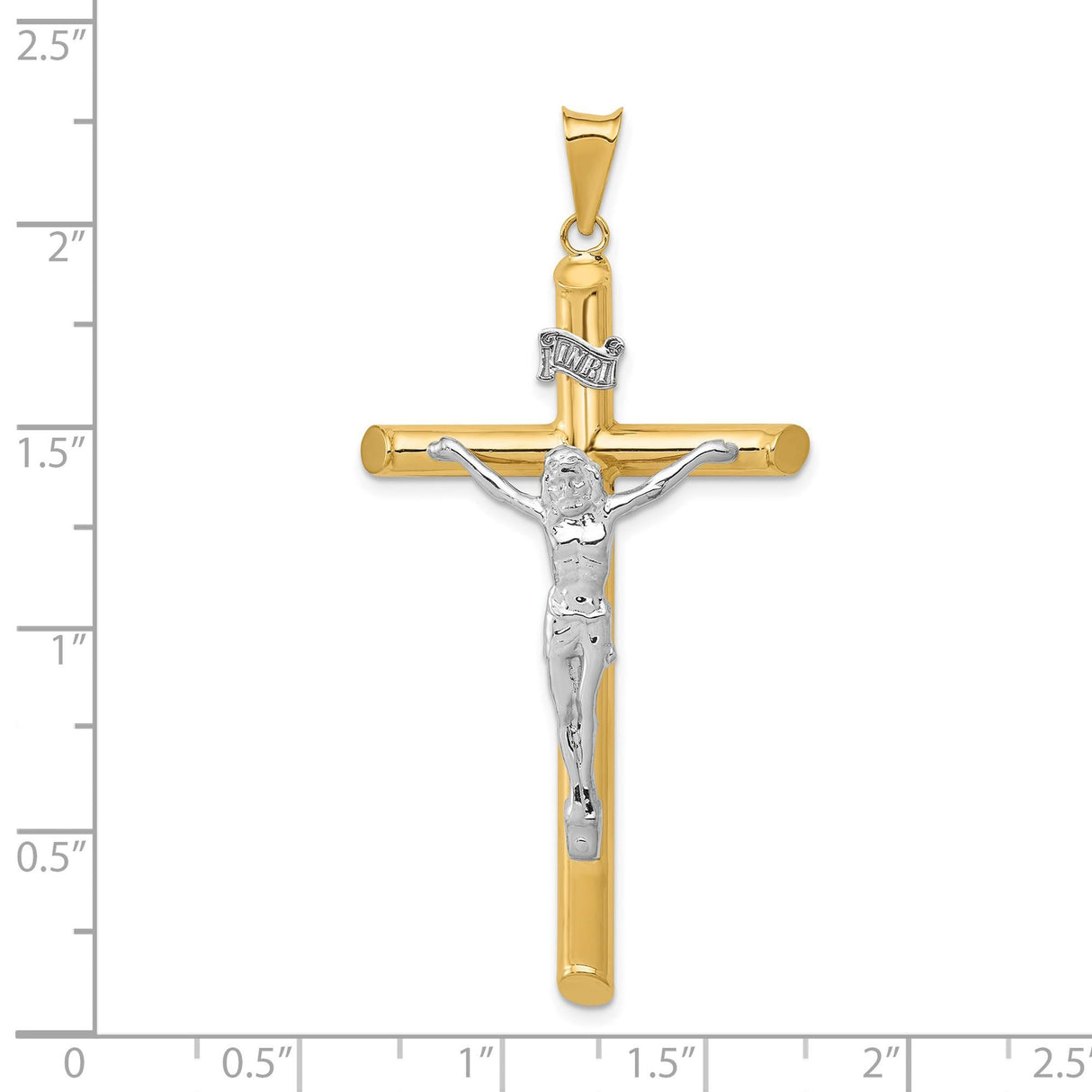 14k Two-Tone Gold Latin Crucifix Cross Pendant with INRI and White Jesus Figure