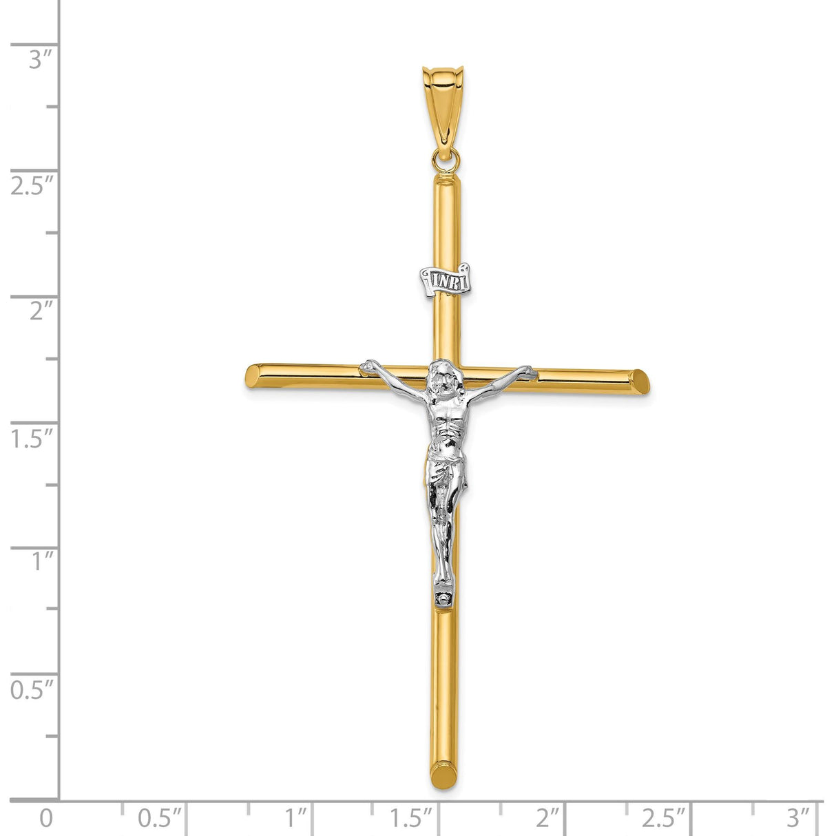 14k Multi-Tone Gold Crucifix Pendant with INRI, Latin Cross Charm, Christian Religious Jewelry