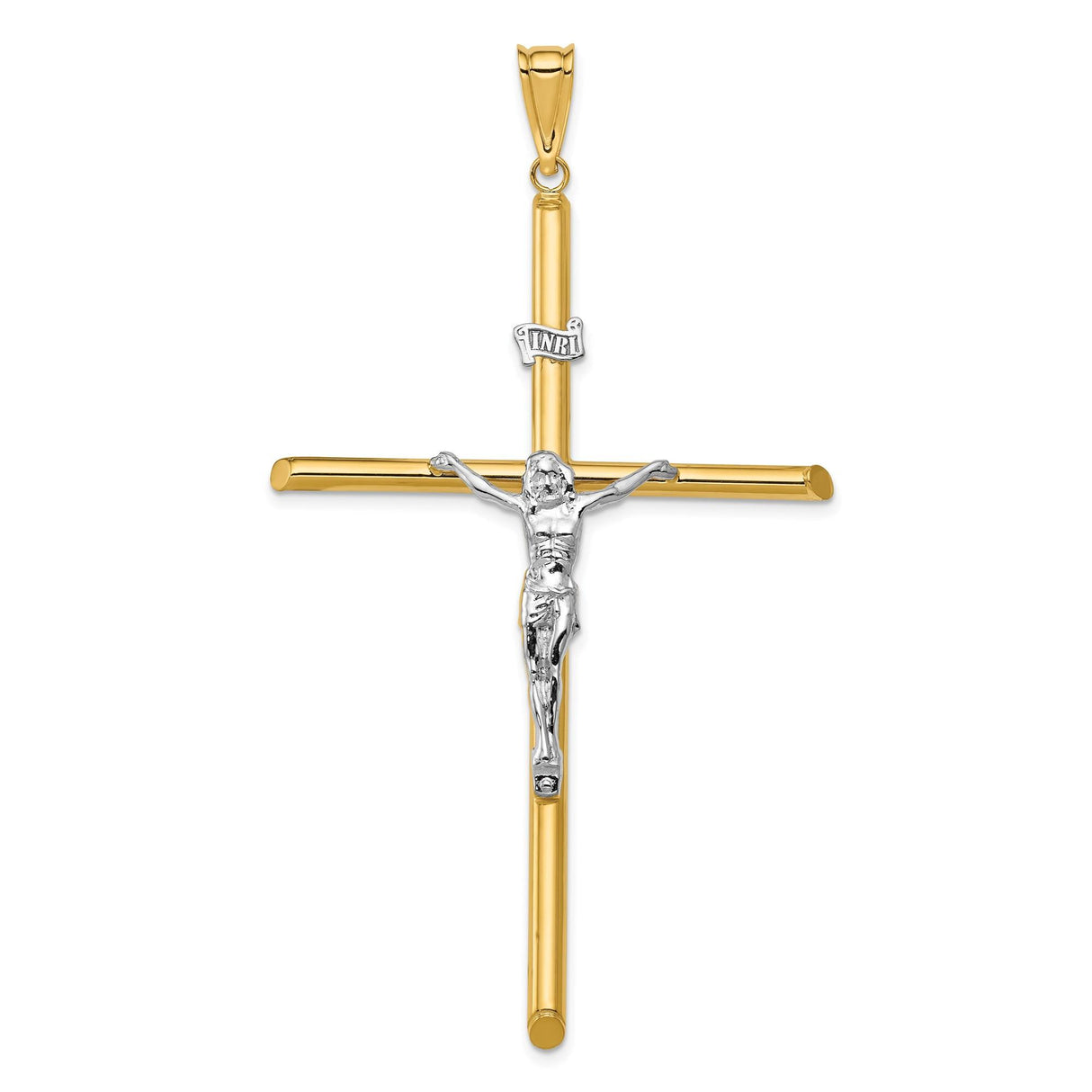 14k Multi-Tone Gold Crucifix Pendant with INRI, Latin Cross Charm, Christian Religious Jewelry