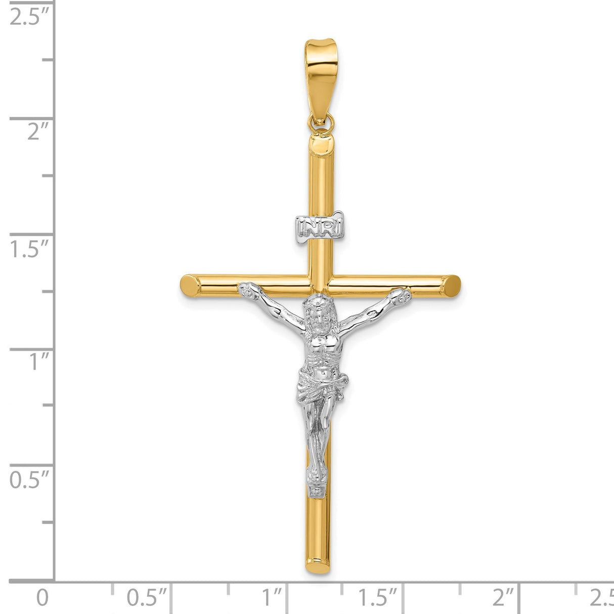 14k Multi-Tone Gold Crucifix Pendant with INRI and Jesus Cross Figure Design