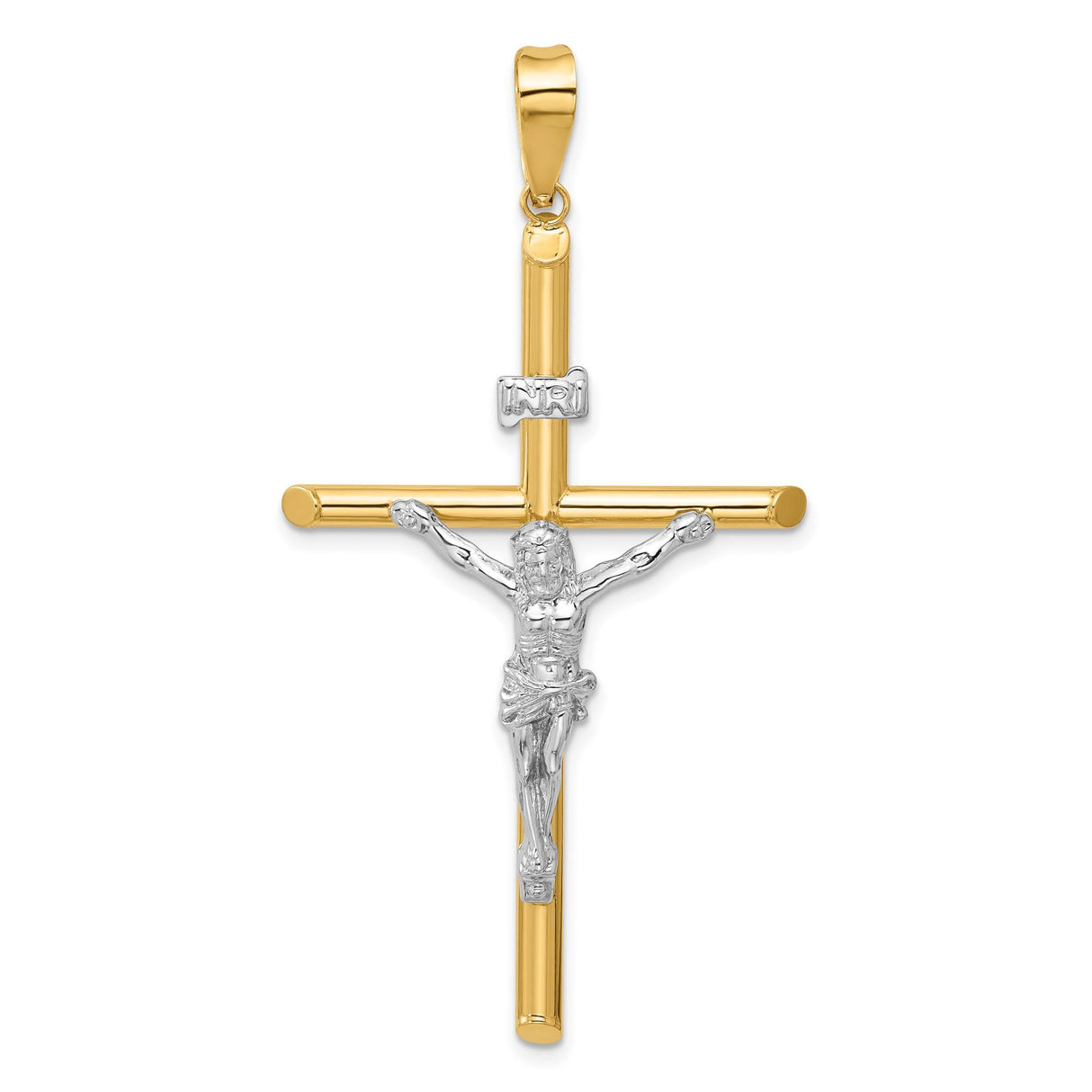 14k Multi-Tone Gold Crucifix Pendant with INRI and Jesus Cross Figure Design