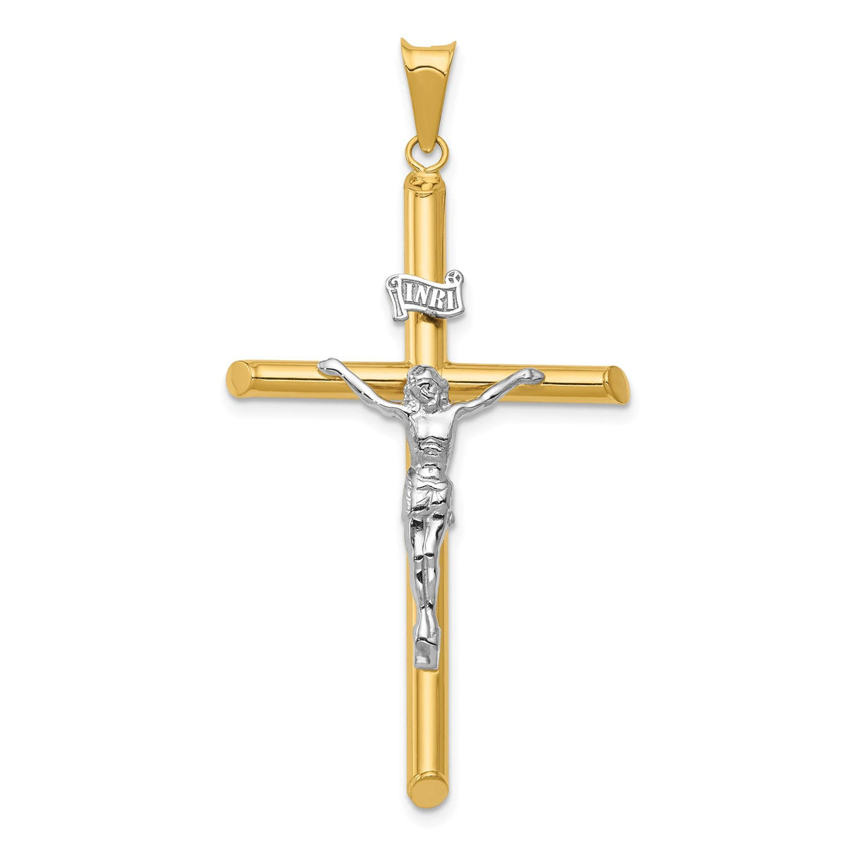 14k Multi-Tone Gold Crucifix Pendant with INRI Latin Cross Design for Men and Women