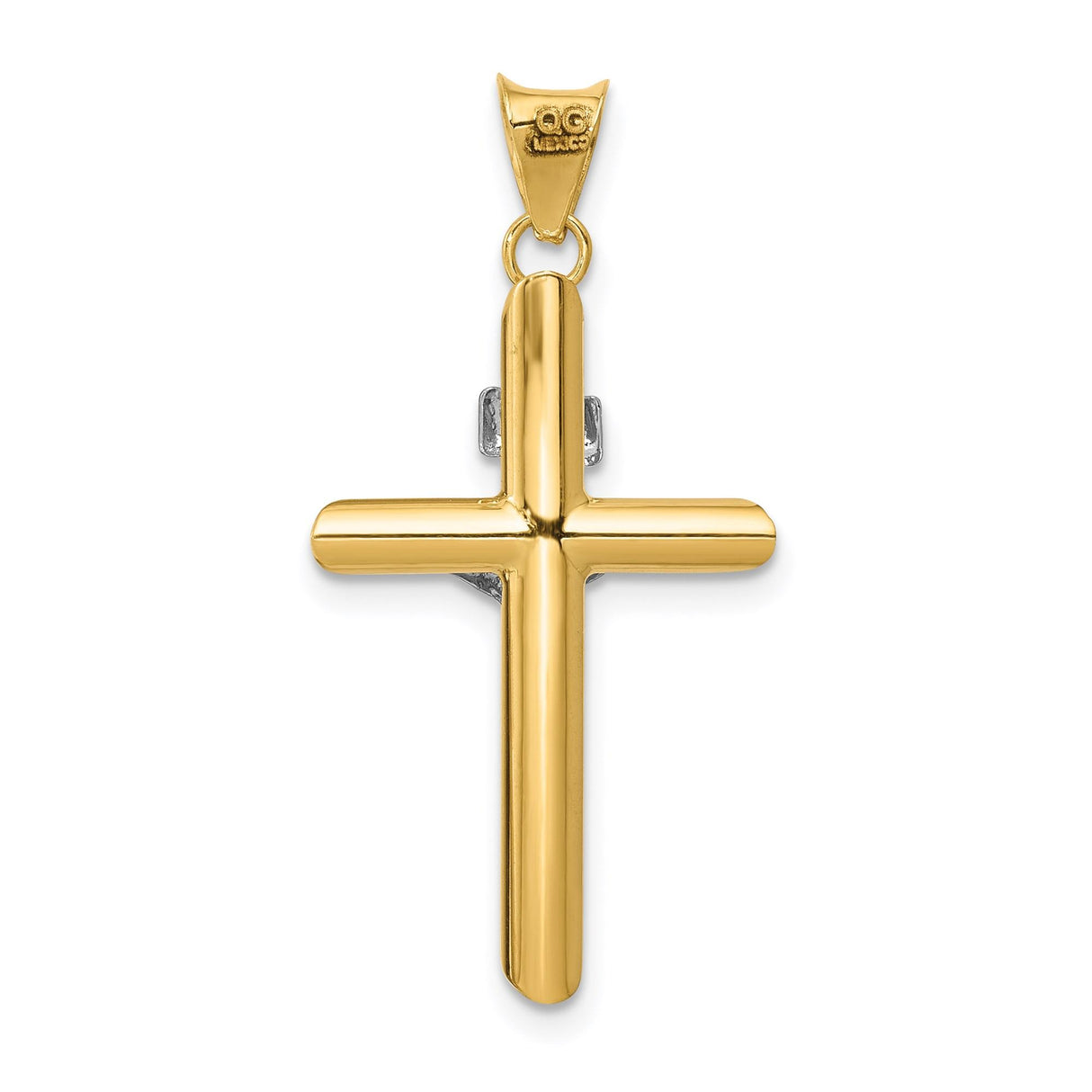 14k Multi-Tone Gold Crucifix Pendant with INRI Latin Cross and Jesus Figure Design
