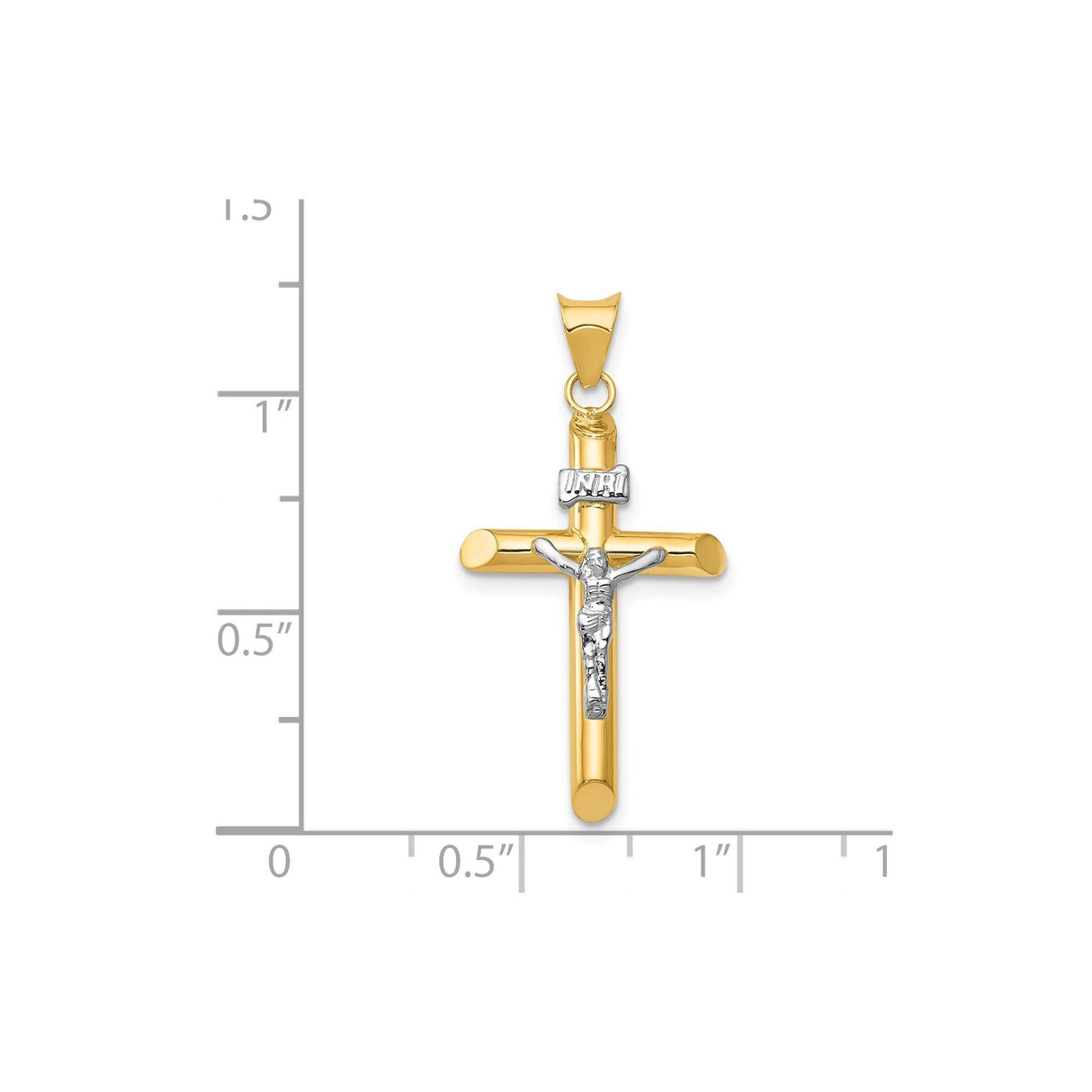 14k Multi-Tone Gold Crucifix Pendant with INRI Latin Cross and Jesus Figure Design
