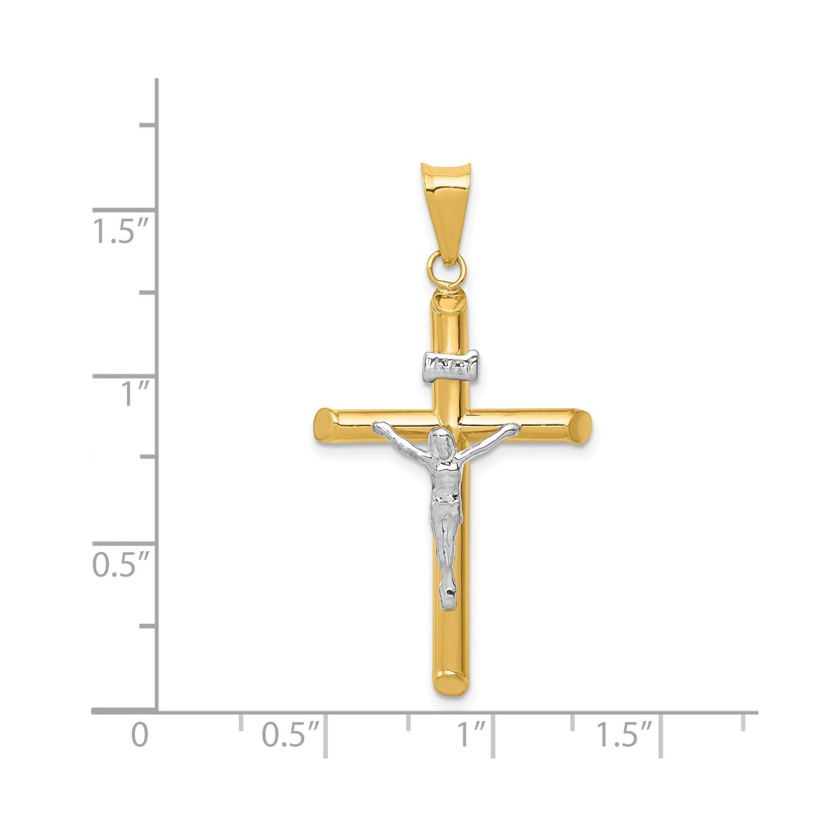 14k Two-Tone Gold INRI Crucifix Pendant with Shaved Tip Latin Cross Design