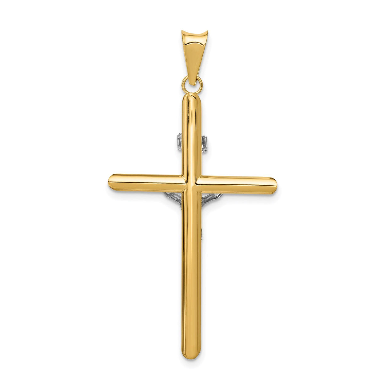 14k Two-Tone Gold INRI Crucifix Pendant with Figured Jesus and Tapered Bail