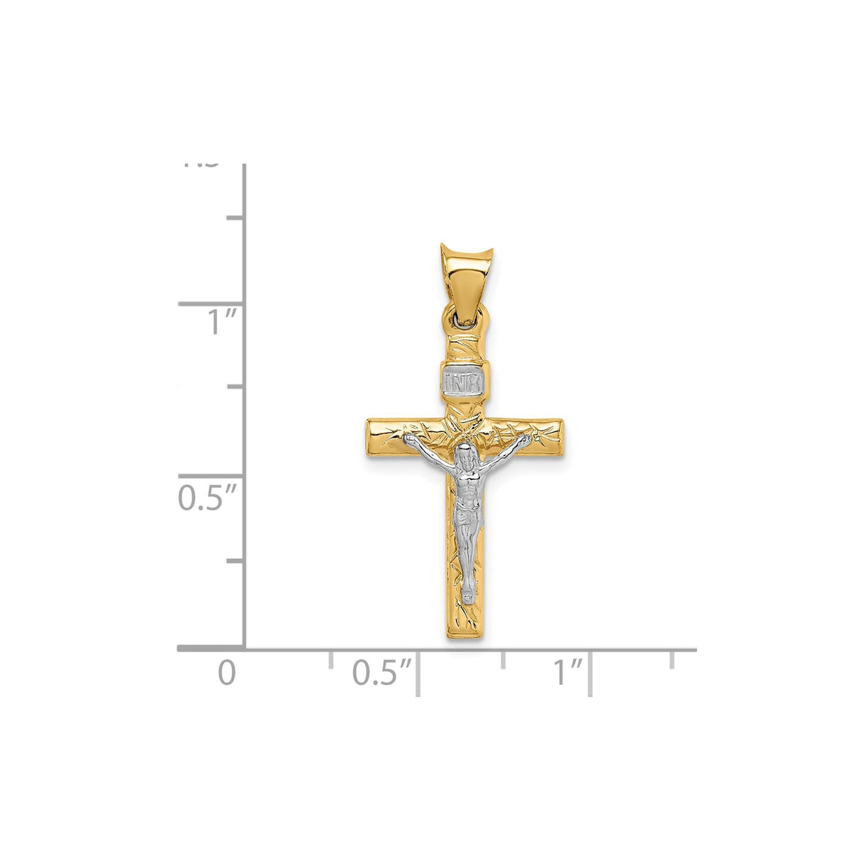 14k Two-Tone Gold Latin Crucifix Pendant with INRI Detail Religious Charm
