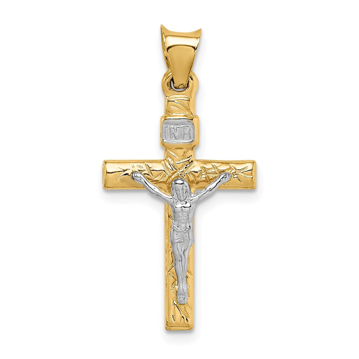 14k Two-Tone Gold Latin Crucifix Pendant with INRI Detail Religious Charm