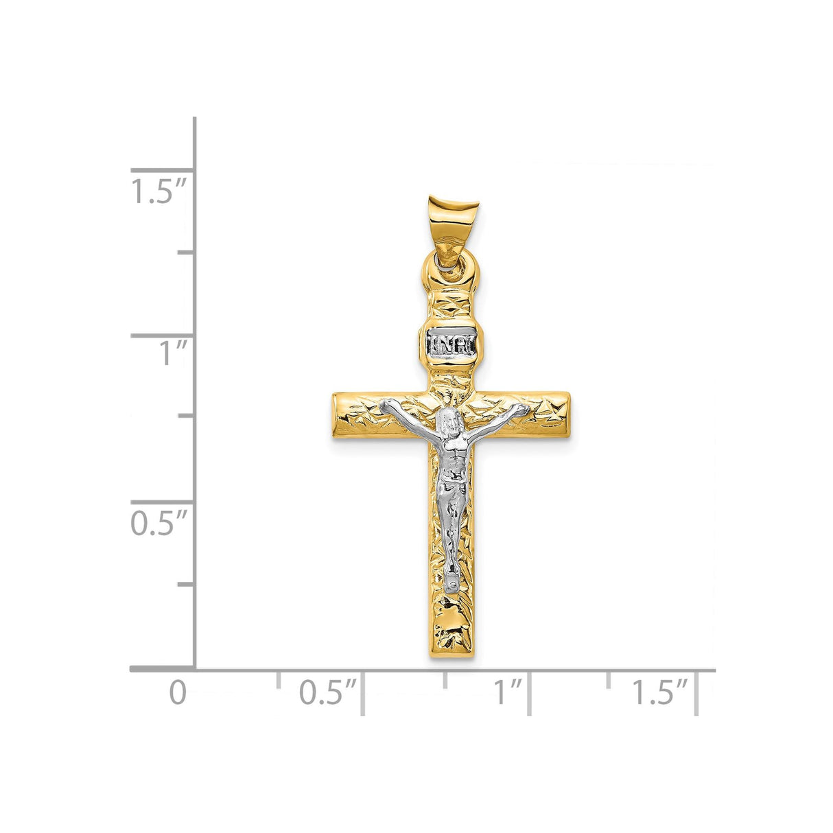 14k Multi-Tone Gold Crucifix Cross Pendant with INRI Latin Christian Design