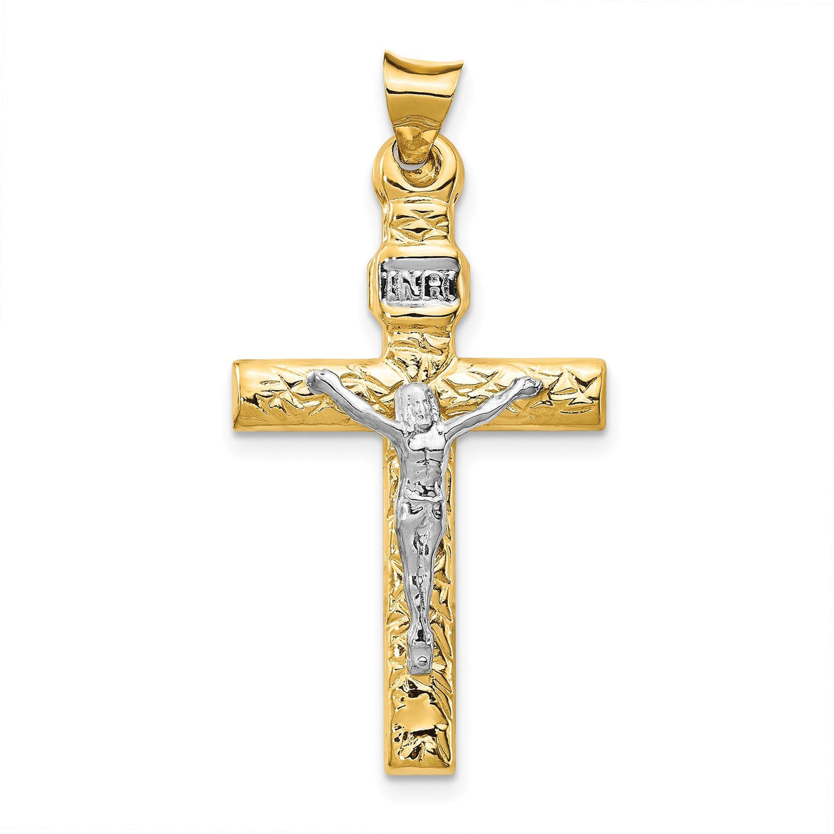 14k Multi-Tone Gold Crucifix Cross Pendant with INRI Latin Christian Design