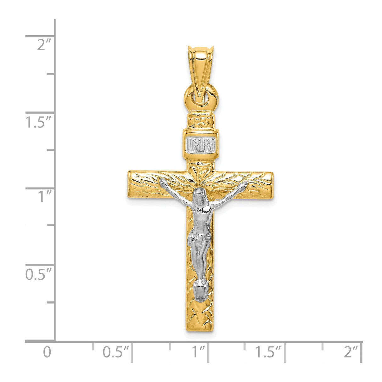14k Two-Tone Gold Crucifix Pendant with INRI and Jesus Figure Religious Charm