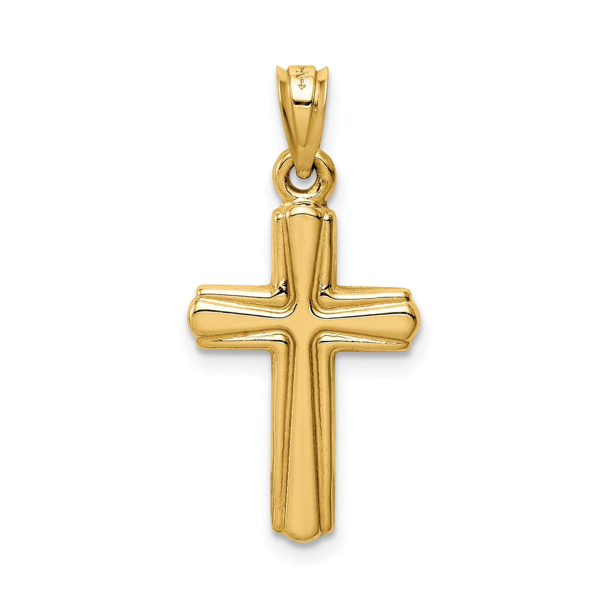 14k Yellow Gold Crucifix Cross Pendant with Jesus Figure and Beveled Edges Religious Charm