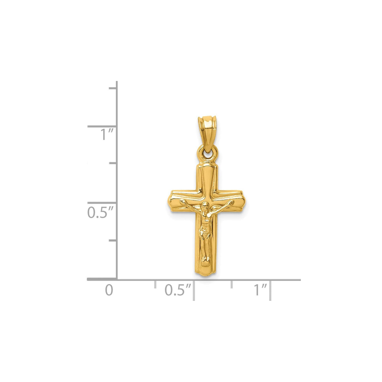 14k Yellow Gold Crucifix Cross Pendant with Jesus Figure and Beveled Edges Religious Charm