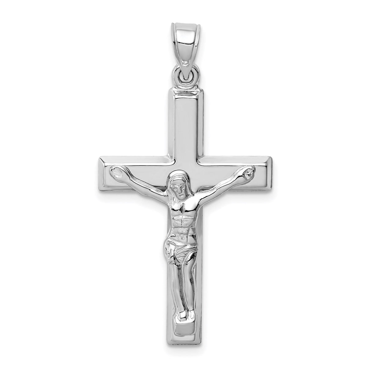 14k White Gold Crucifix Cross Pendant with Detailed Jesus, Religious Christian Charm