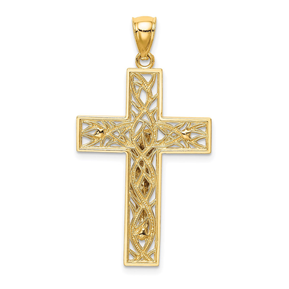 14k Multi-Tone Gold Latin Crucifix Pendant with Filigree Design