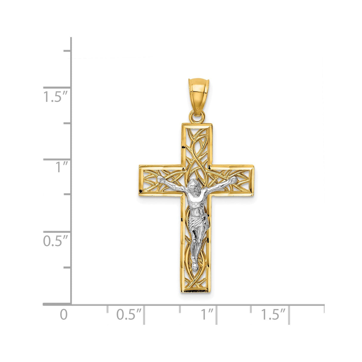 14k Multi-Tone Gold Latin Crucifix Pendant with Filigree Design