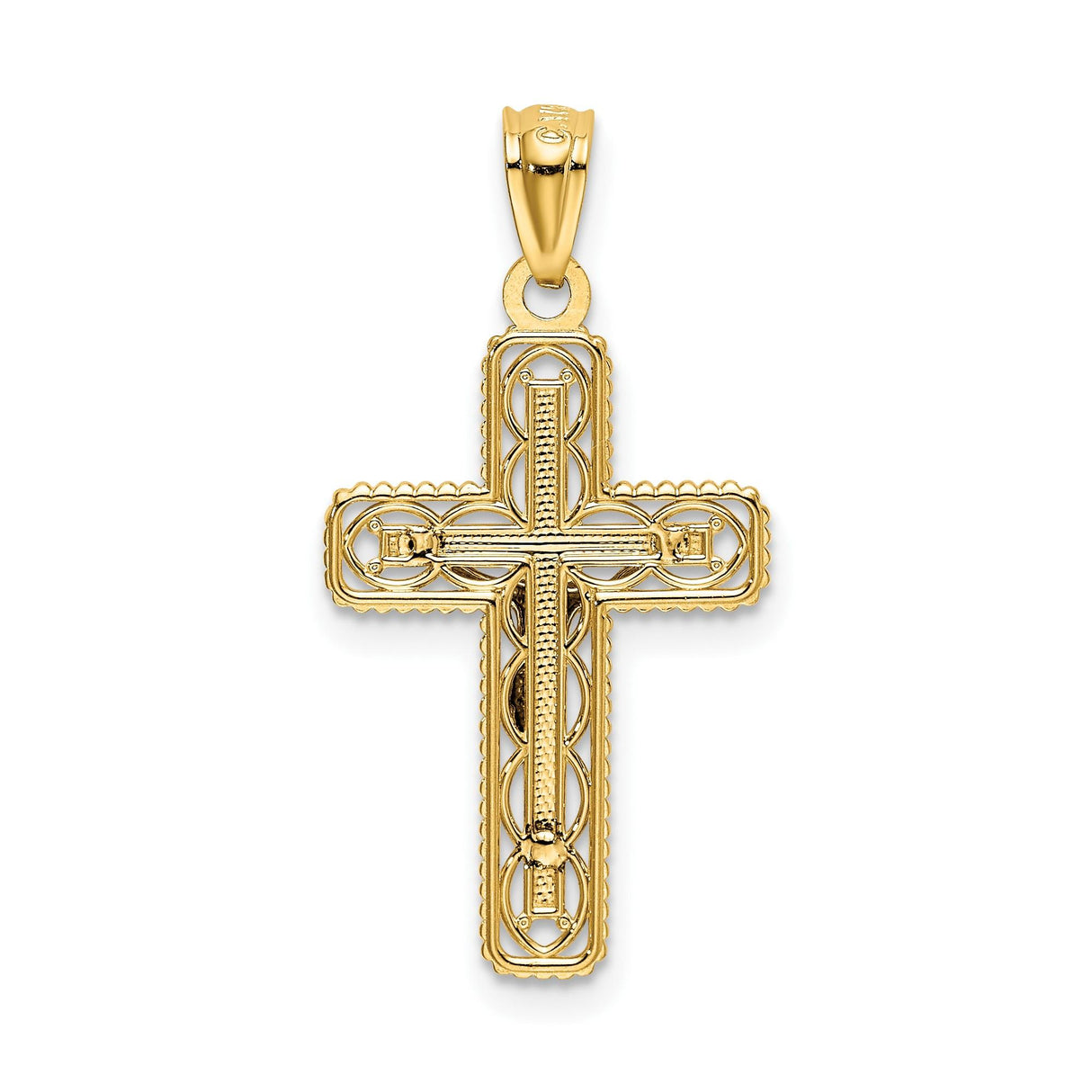 14k Two-Tone Gold Crucifix Cross Pendant with Jesus, Latin Religious Design