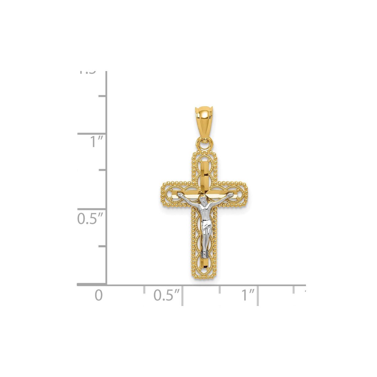 14k Two-Tone Gold Crucifix Cross Pendant with Jesus, Latin Religious Design