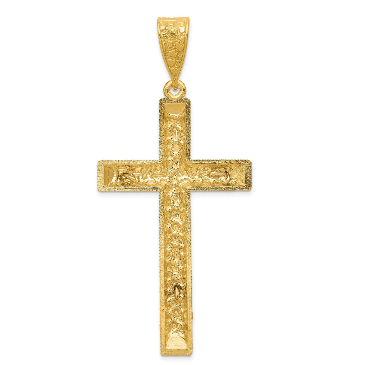 14k Two-Tone Gold Crucifix Pendant with Diamond-Cut Jesus Figure and Textured Design