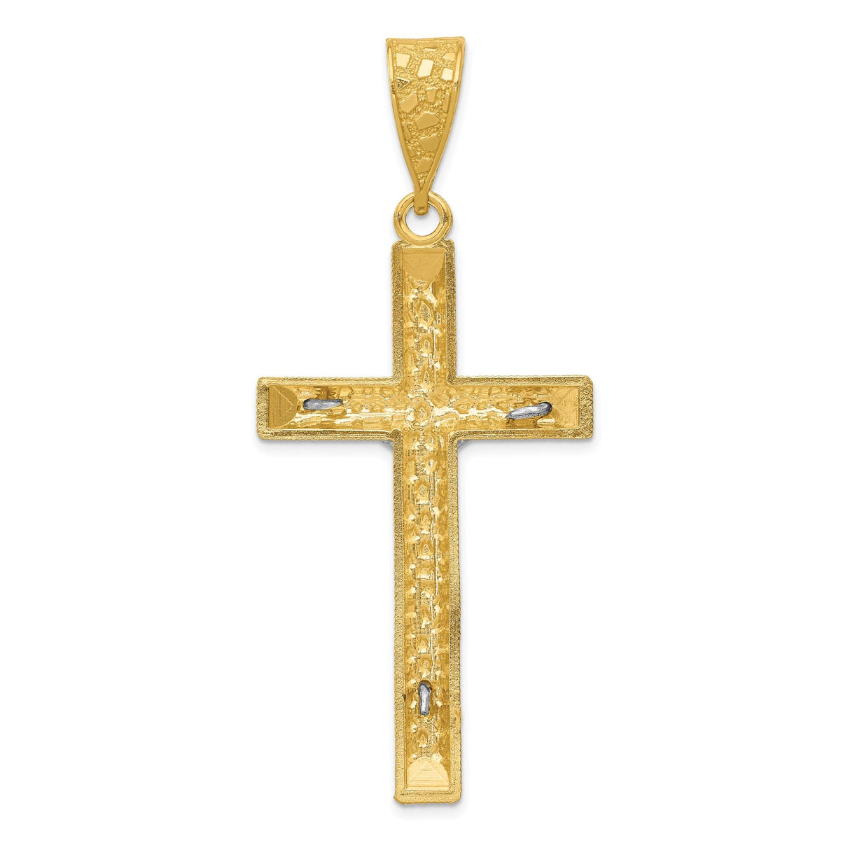 14k Two-Tone Gold Crucifix Pendant with Diamond Cut Christ Figure Latin Cross Design