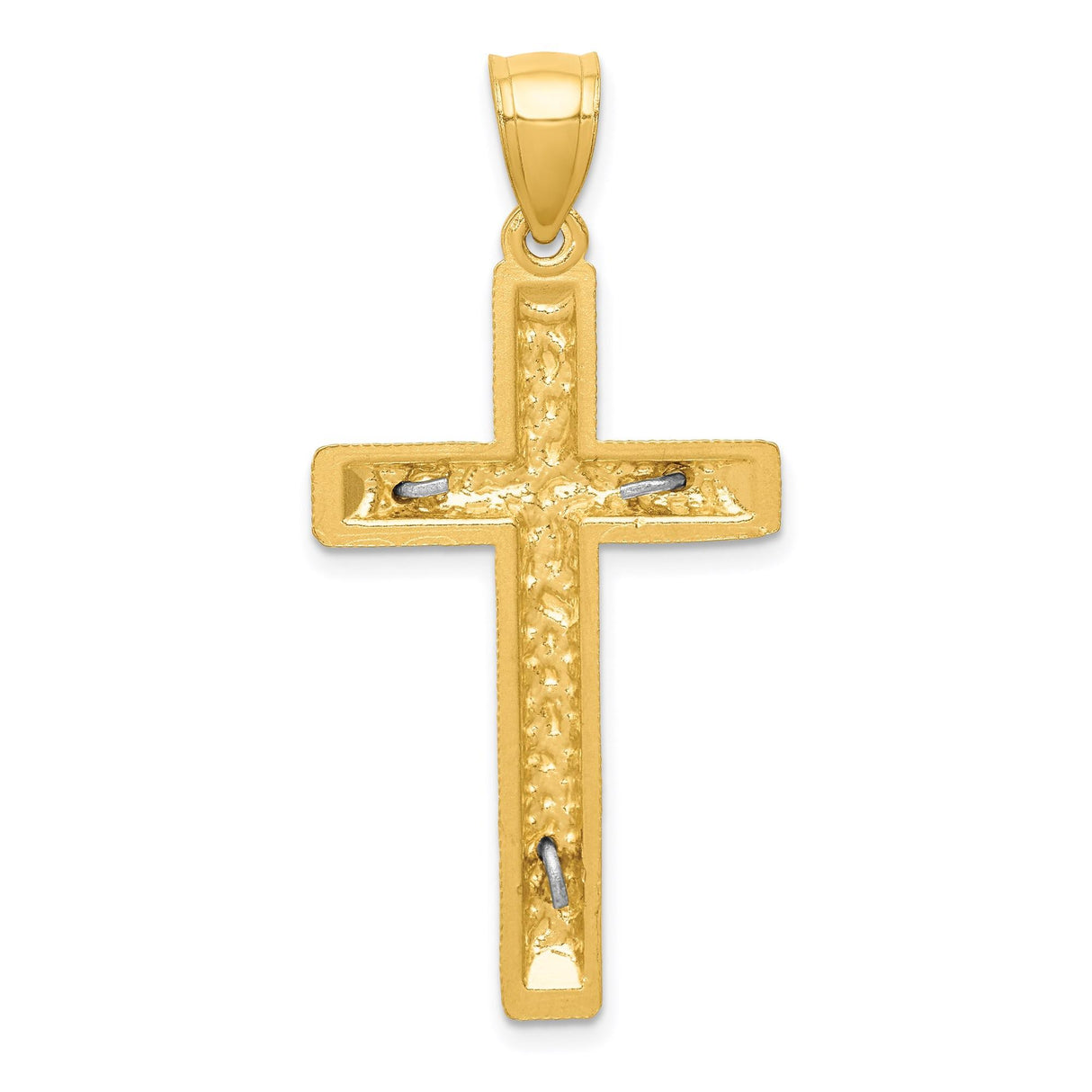 14k Two-Tone Gold Crucifix Cross Pendant with Detailed Christ Figure Symbolizing Faith and Devotion
