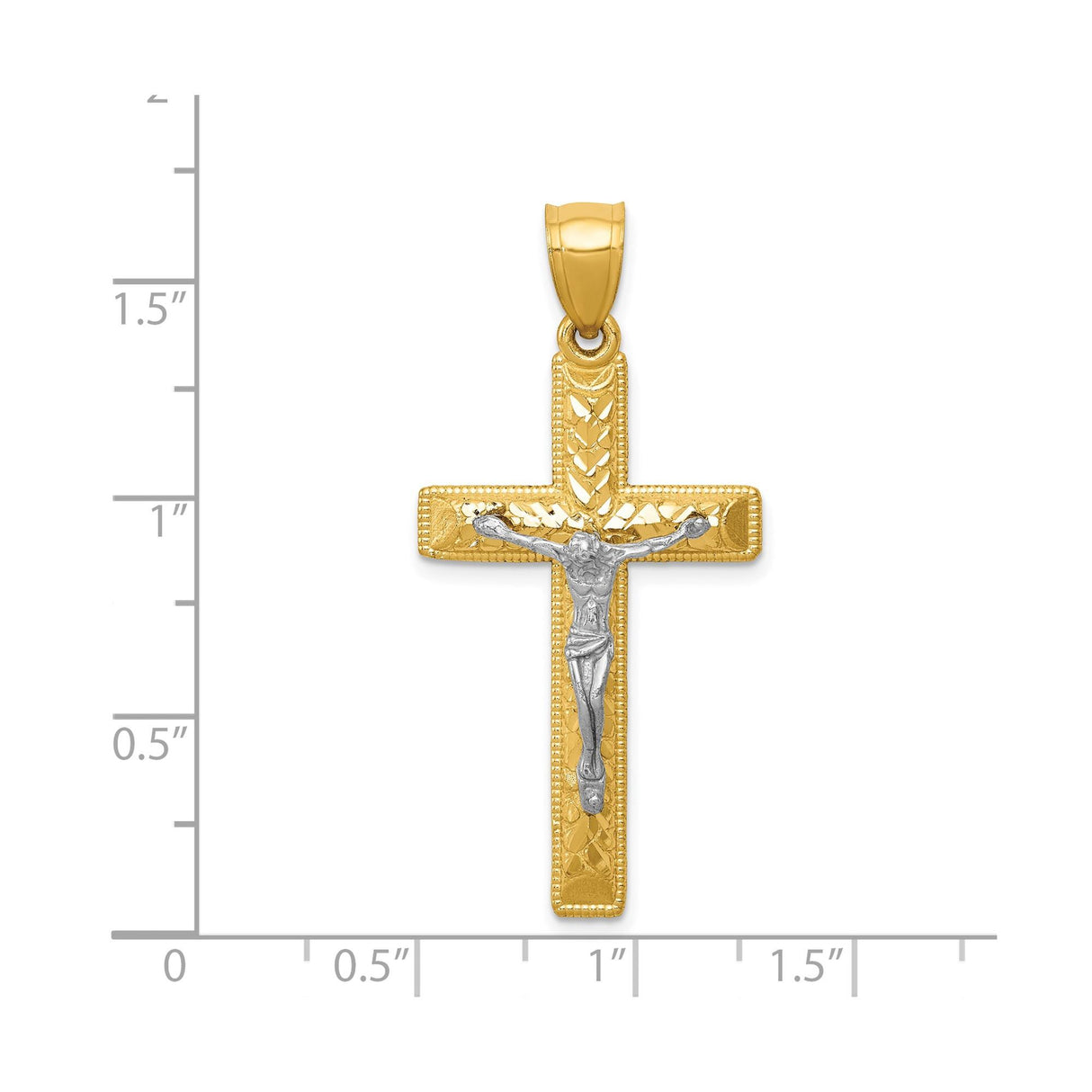 14k Two-Tone Gold Crucifix Cross Pendant with Detailed Christ Figure Symbolizing Faith and Devotion