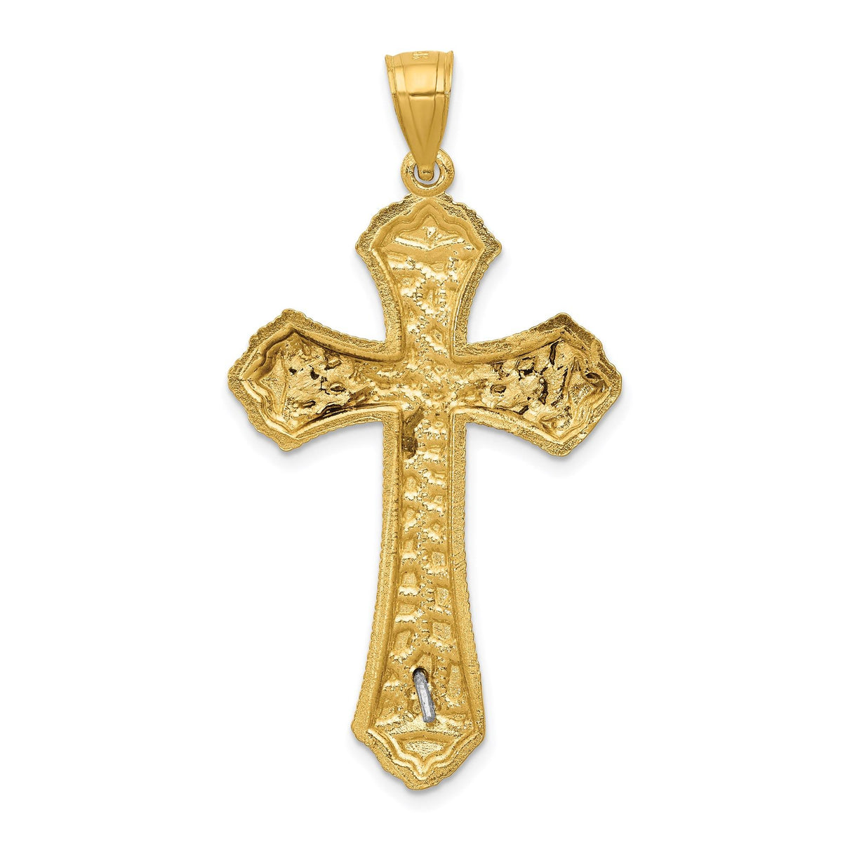 14k Multi-Tone Gold Crucifix Cross Pendant with Scalloped Edges and Diamond Cut Detail