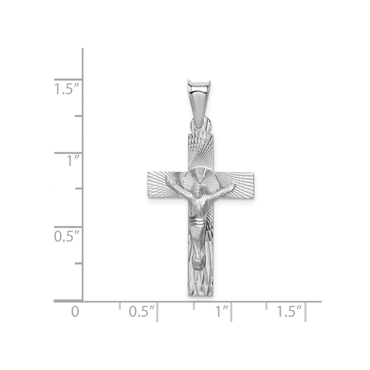 14k White Gold Crucifix Pendant with Textured Diamond-Cut Jesus Design, Latin Cross for Men and Women