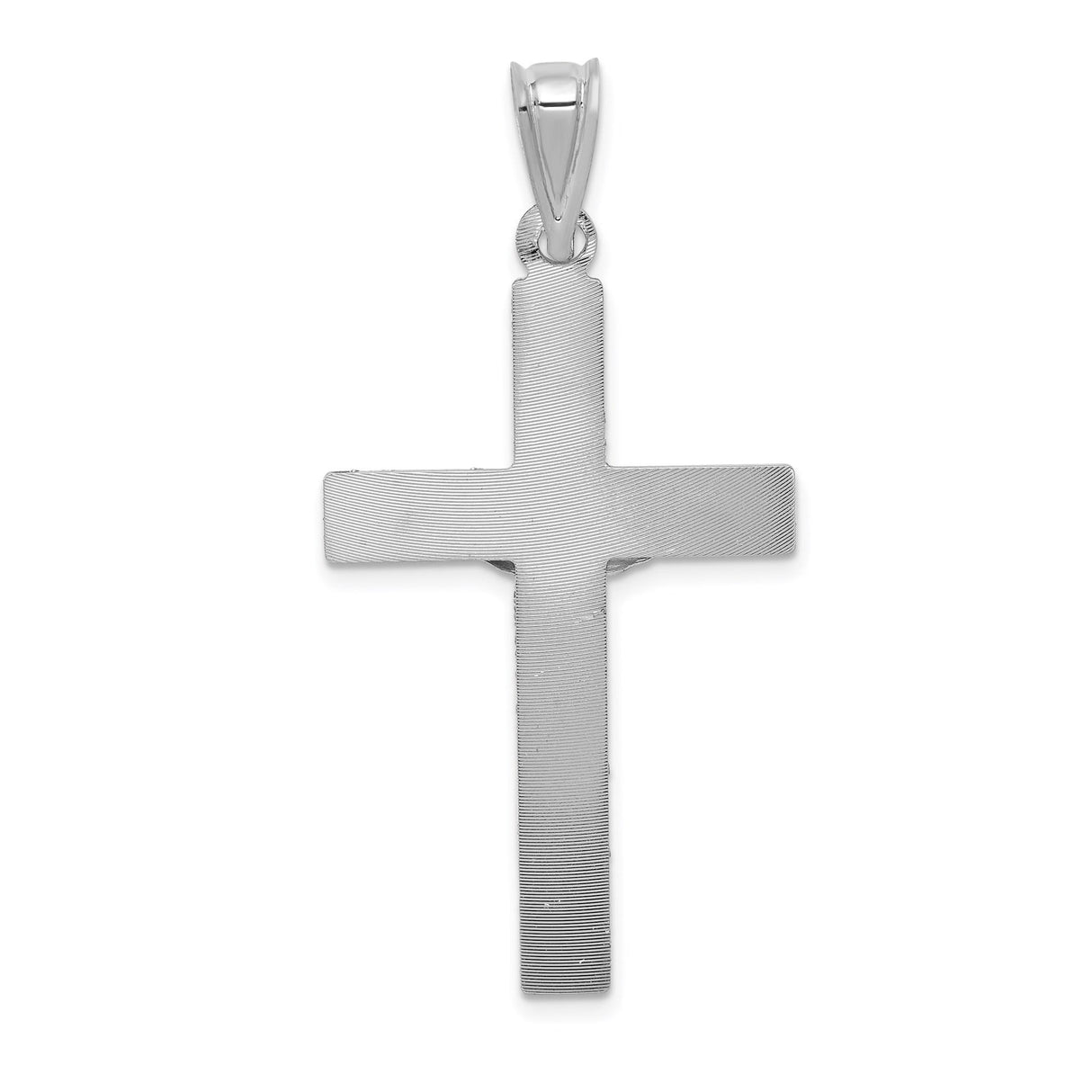14k White Gold Crucifix Pendant with Textured Latin Cross and Christ Figure Religious Charm