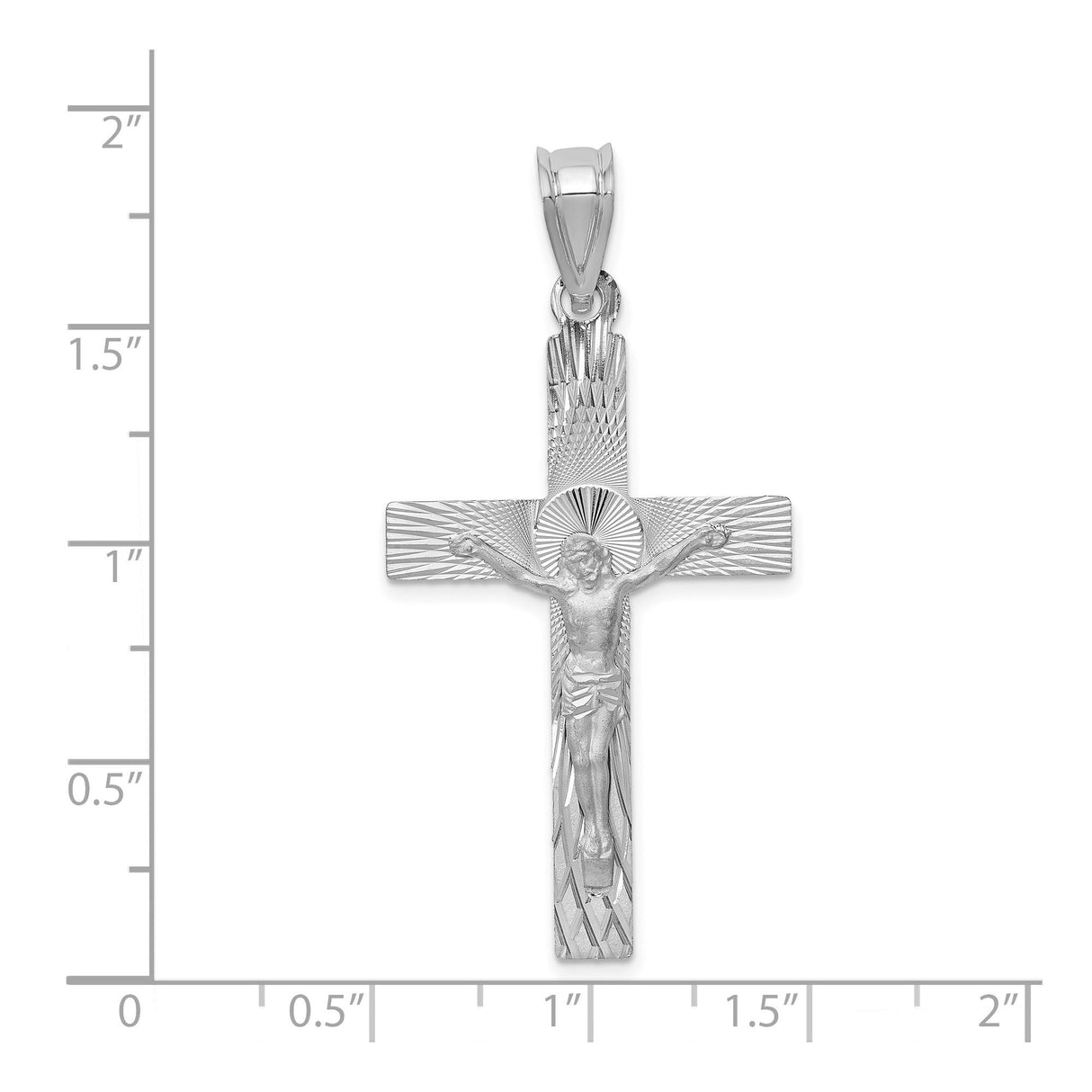 14k White Gold Crucifix Pendant with Textured Latin Cross and Christ Figure Religious Charm