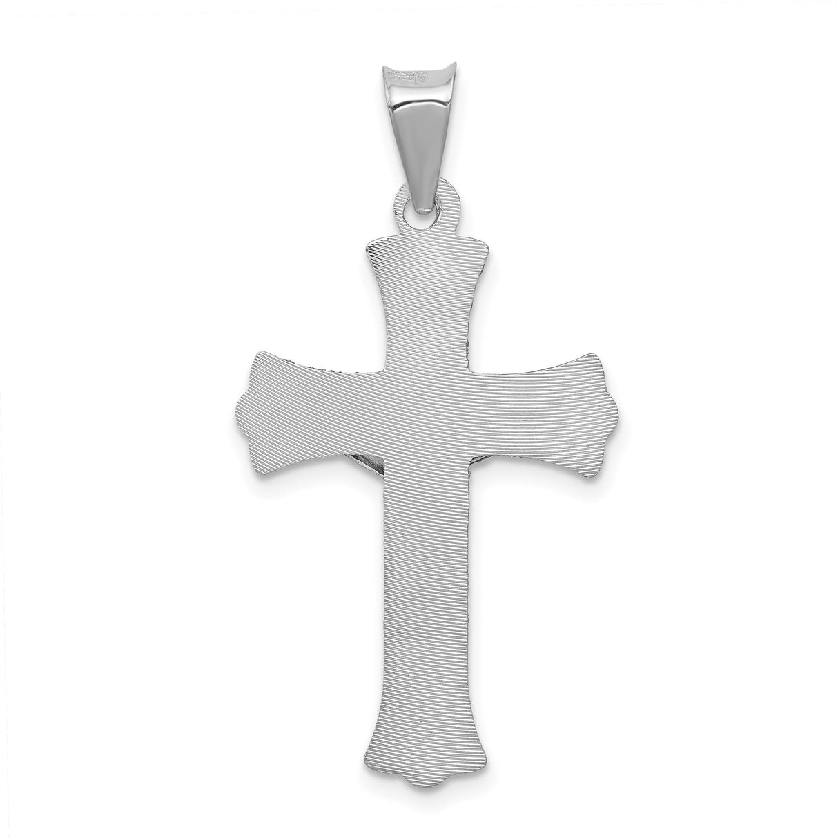 14k White Gold Crucifix Cross Pendant with Fleur de Lis Design Featuring Jesus
