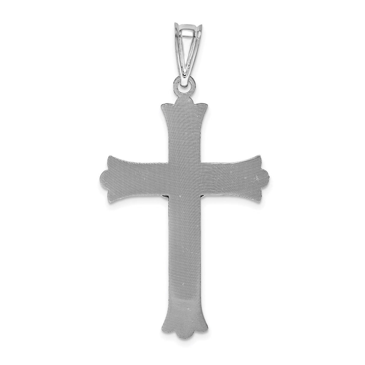 14k White Gold Crucifix Cross Pendant with Detailed Jesus and Fleur de Lis Design