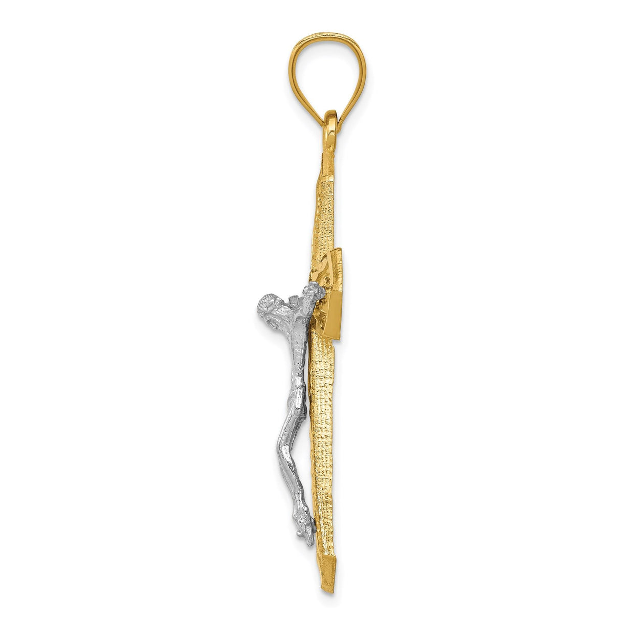 14k Two-Tone Gold Crucifix Pendant with Sculpted Christ and Diamond-Cut Finish