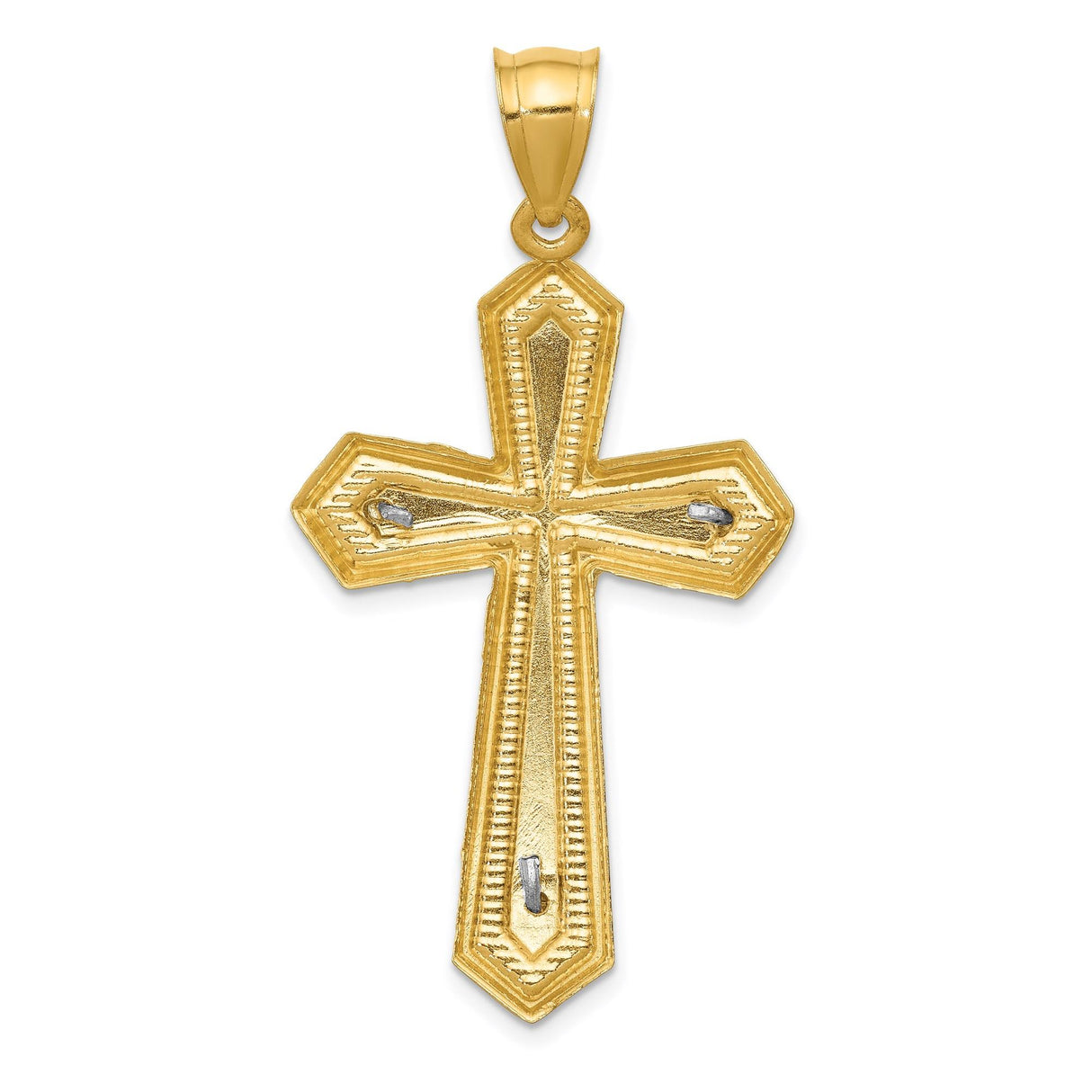 14k Two-Tone Gold Crucifix Pendant with Sculpted Christ and Diamond-Cut Finish