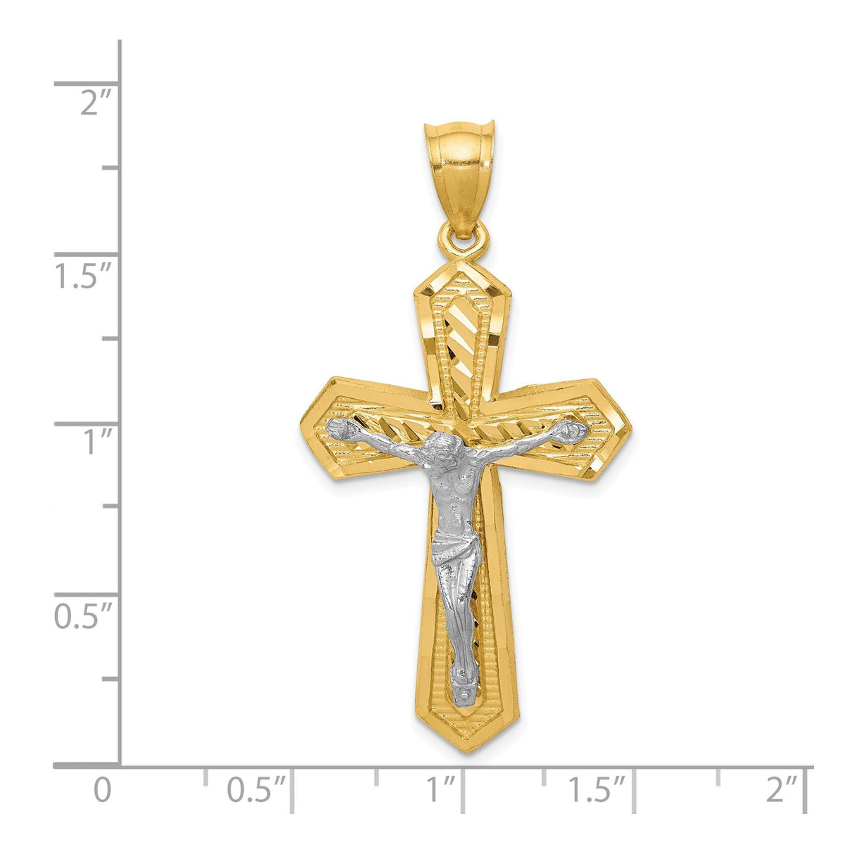 14k Two-Tone Gold Crucifix Pendant with Sculpted Christ and Diamond-Cut Finish