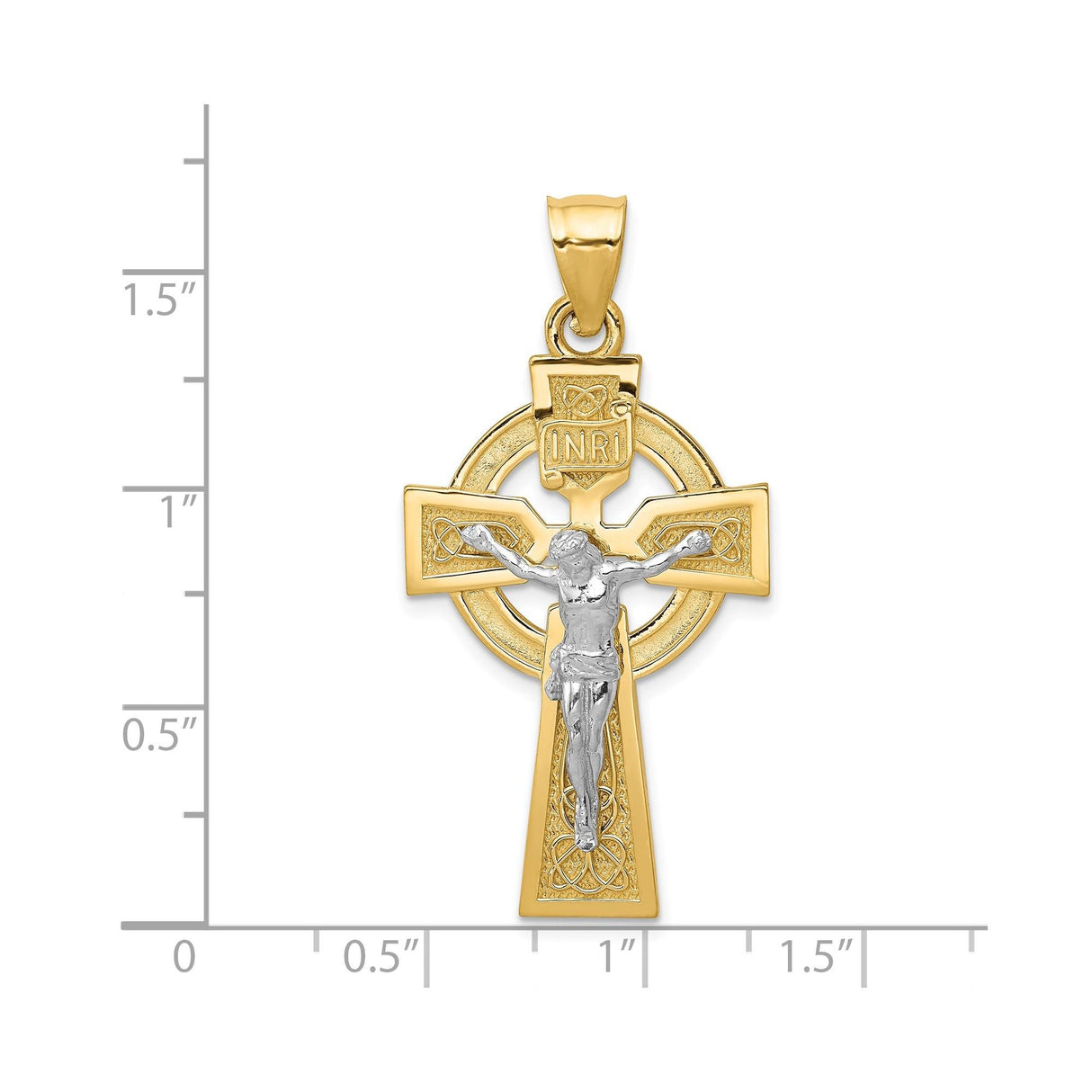 14k Multi-Tone Gold Crucifix Pendant with Halo Design, INRI Jesus Cross Religious Charm