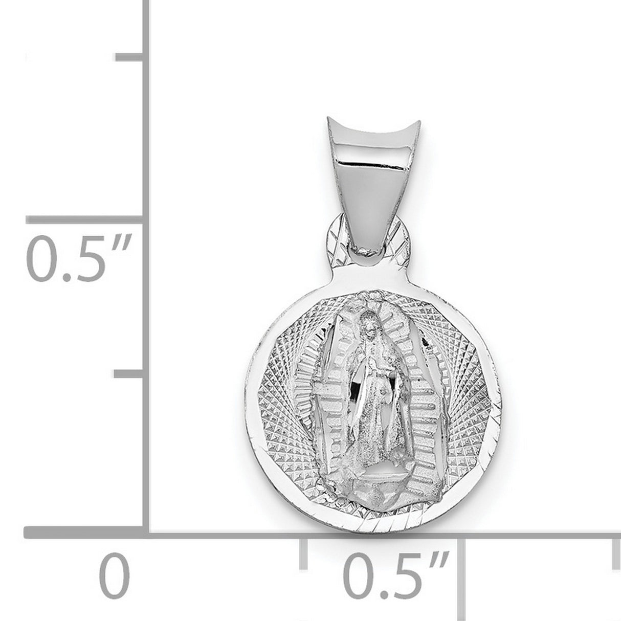 14k White Gold Virgin Mary Pendant with Our Lady of Guadalupe Religious Medal Charm