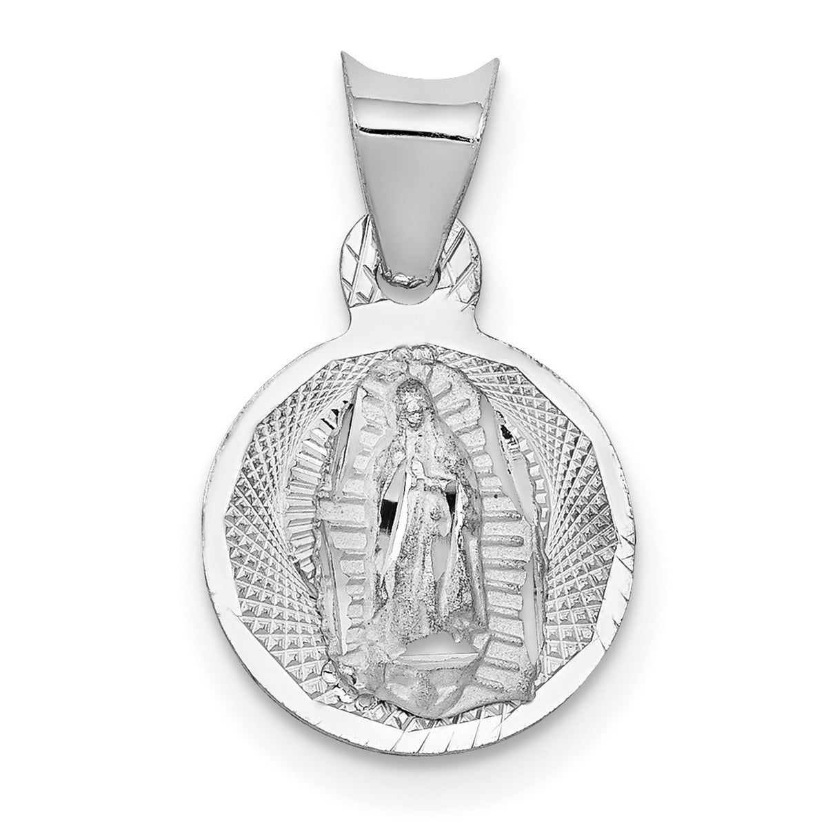 14k White Gold Virgin Mary Pendant with Our Lady of Guadalupe Religious Medal Charm
