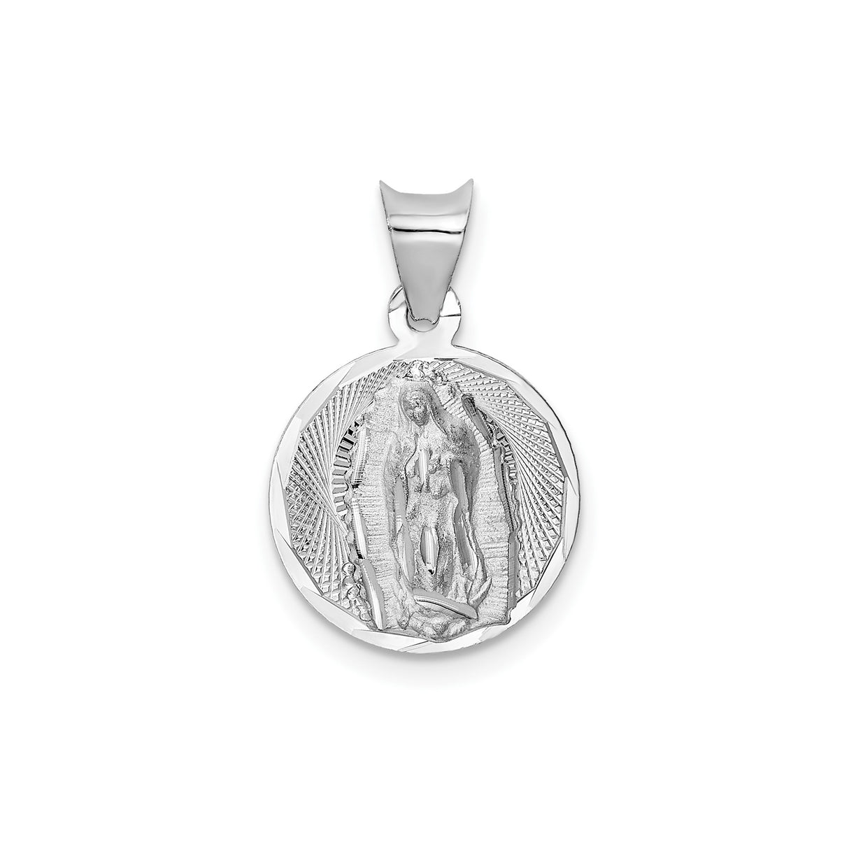 14k White Gold Virgin Mary Pendant, Our Lady of Guadalupe Religious Medallion Charm