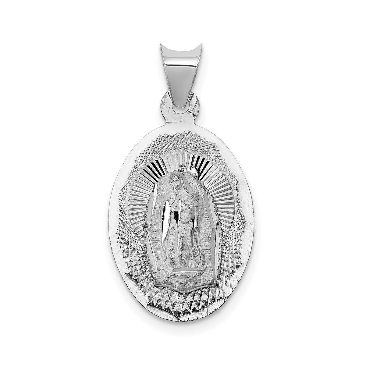 14k White Gold Oval Pendant Featuring Our Lady of Guadalupe Religious Medal