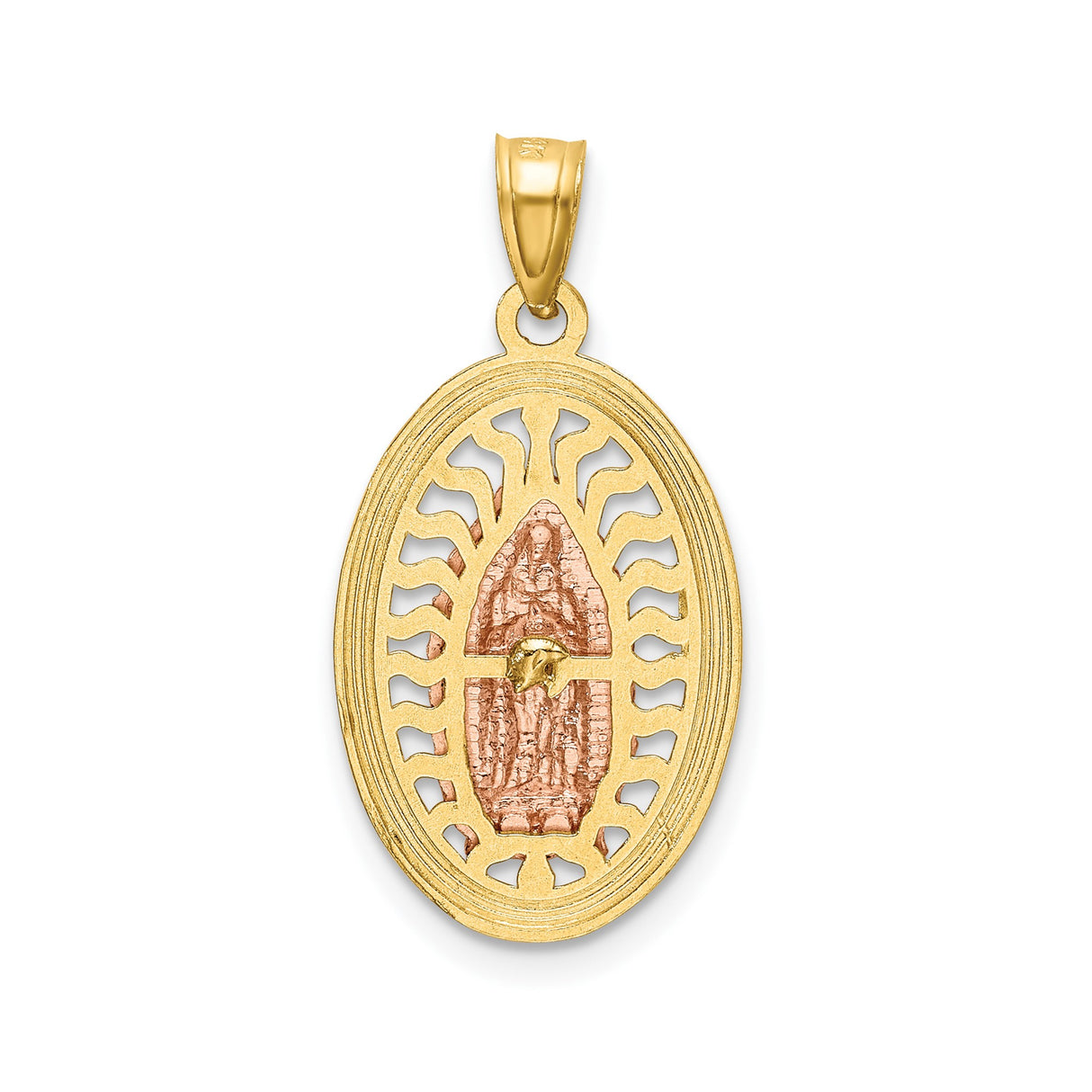 14k Two-Tone Gold Virgin of Guadalupe Oval Pendant in Rose and White Gold, Religious Medal for Women