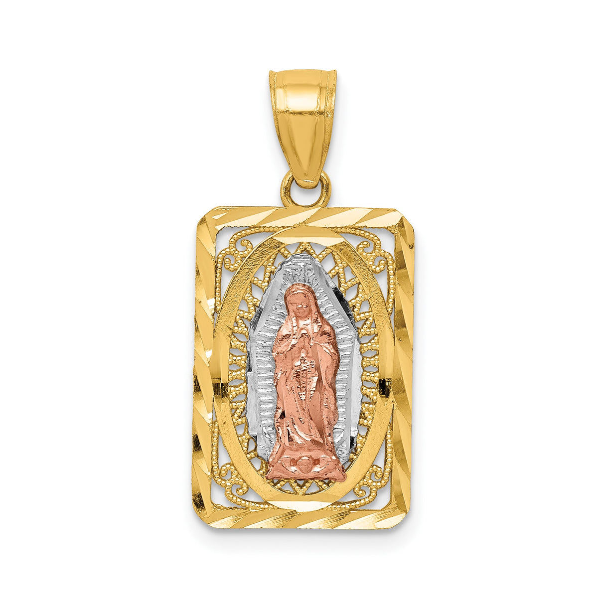 14k Two-Tone Gold Virgin Mary Pendant Featuring Our Lady of Guadalupe Christian Medal