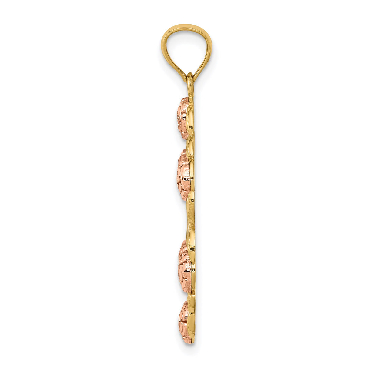 14k Two-Tone Gold Our Lady of Guadalupe Pendant with Rose Leaf Detail