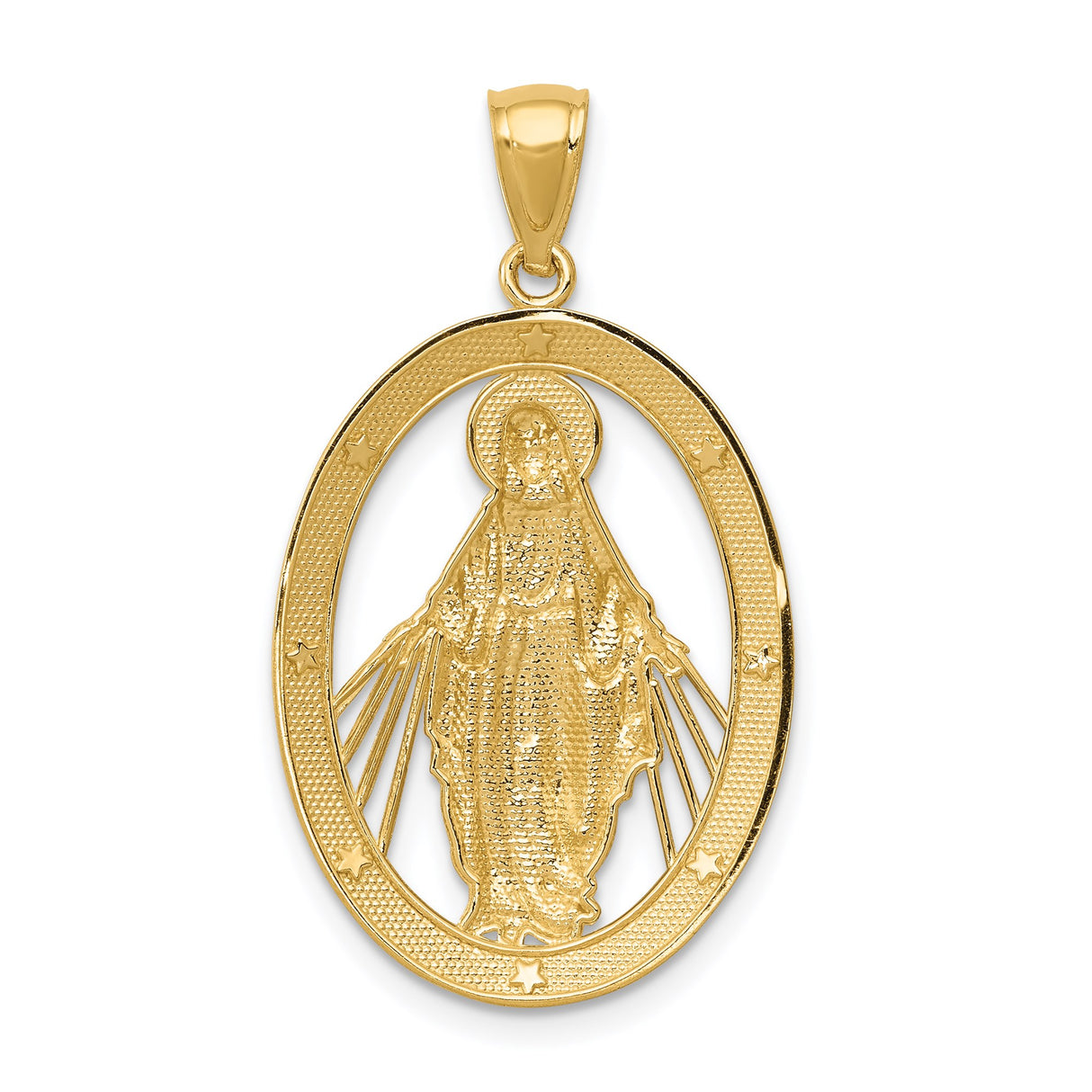14k Two Tone Gold Miraculous Medal Pendant, Oval Virgin Mary Rhodium Accented Religious Jewelry