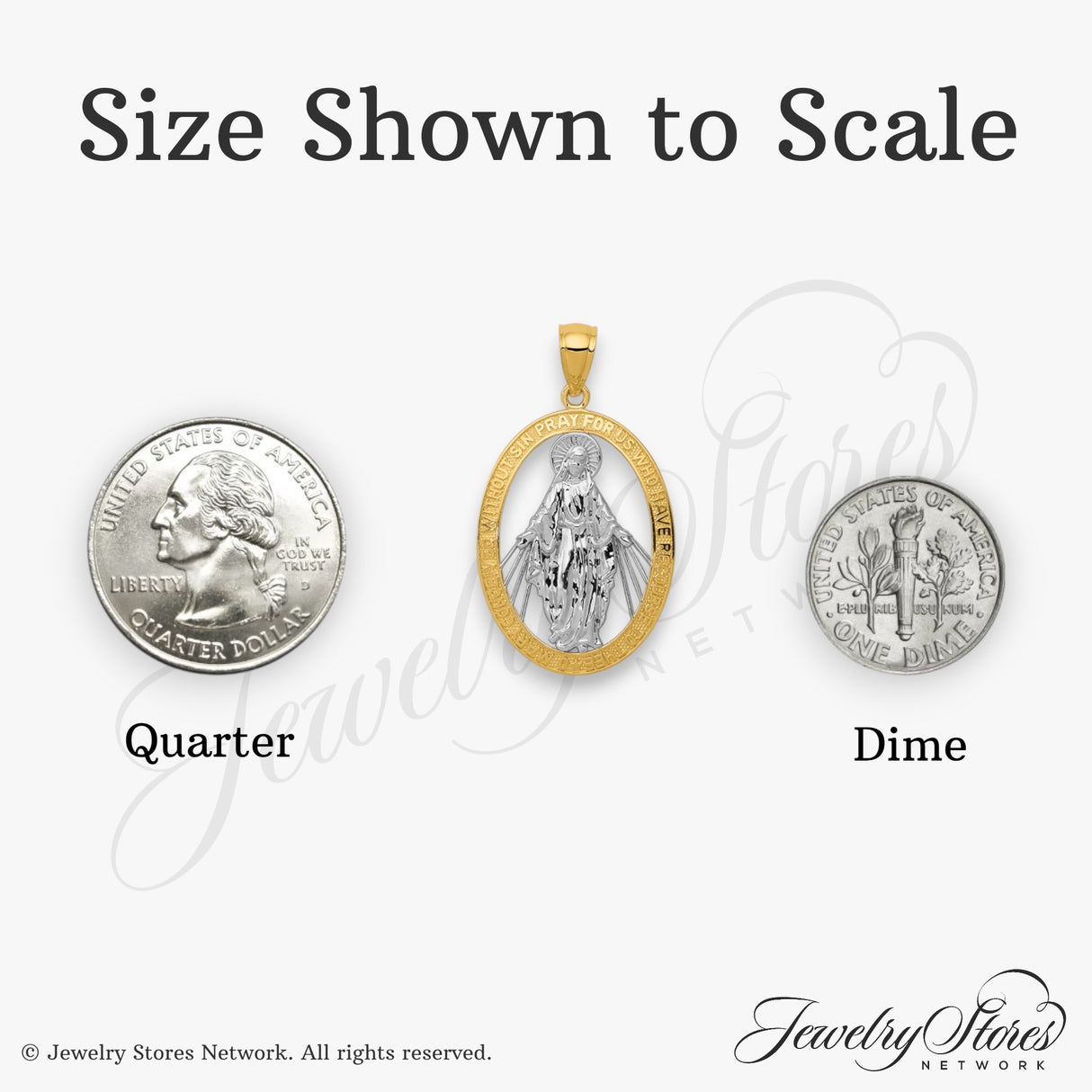 14k Two Tone Gold Miraculous Medal Pendant, Oval Virgin Mary Rhodium Accented Religious Jewelry