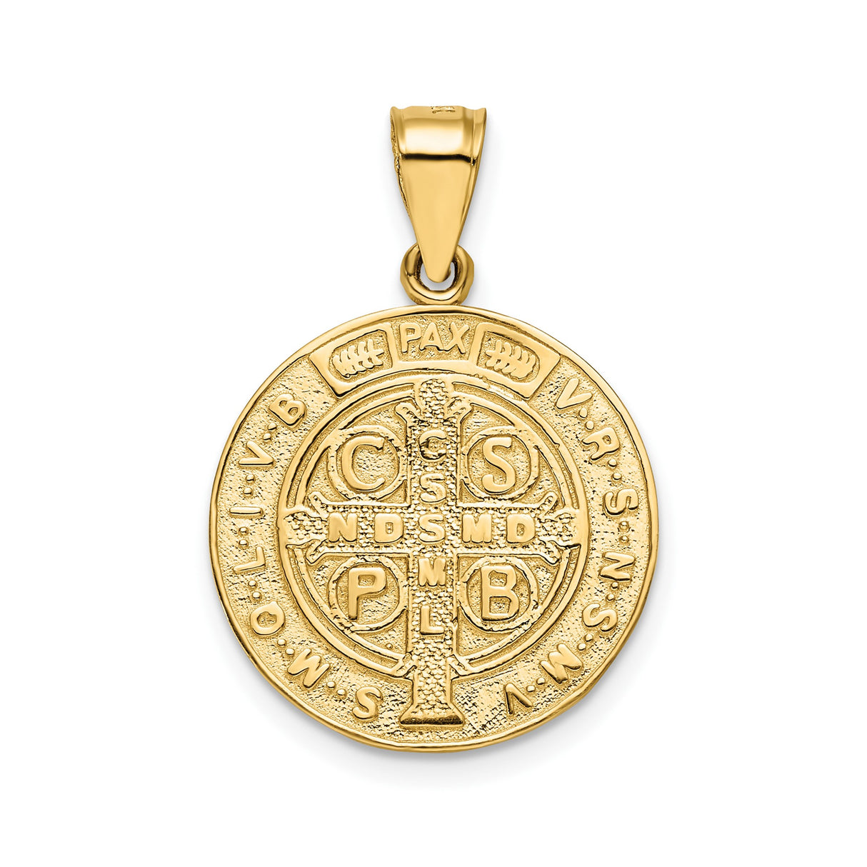 14k Yellow Gold Saint Benedict Reversible Pendant with Cross and Latin Inscriptions