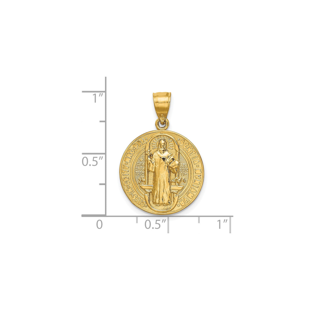 14k Yellow Gold Saint Benedict Reversible Pendant with Cross and Latin Inscriptions